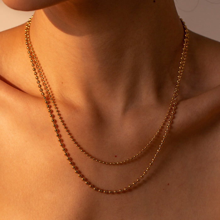 Collar bañado en oro de 18 quilates con cuentas redondas grandes y pequeñas - Joyería de moda para mujer