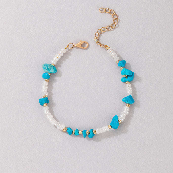 Beach-Style Beaded Anklet with Shell and Angel Charms