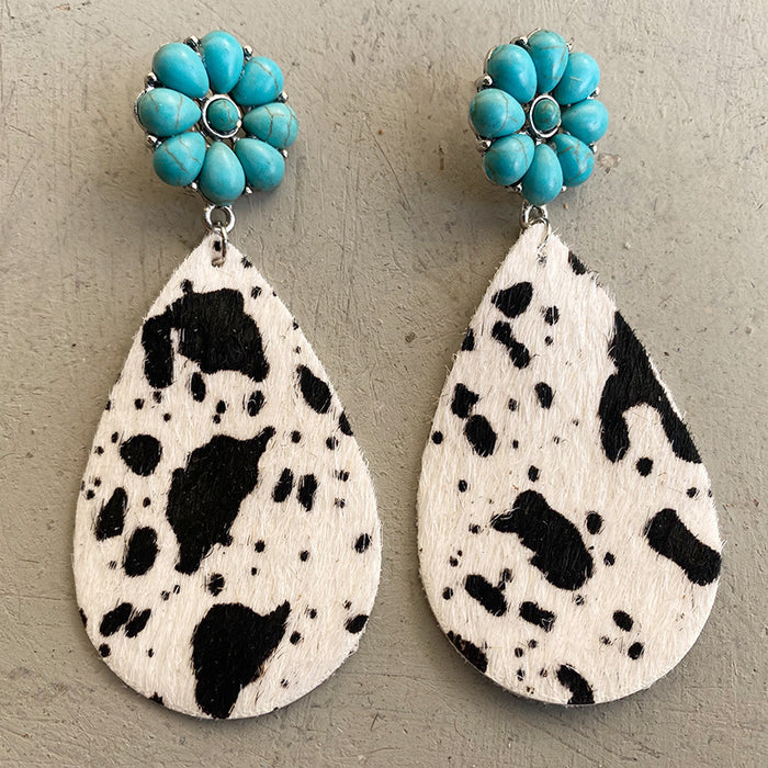 Western Leopard and Cow Print Leather Earrings with Bohemian Style