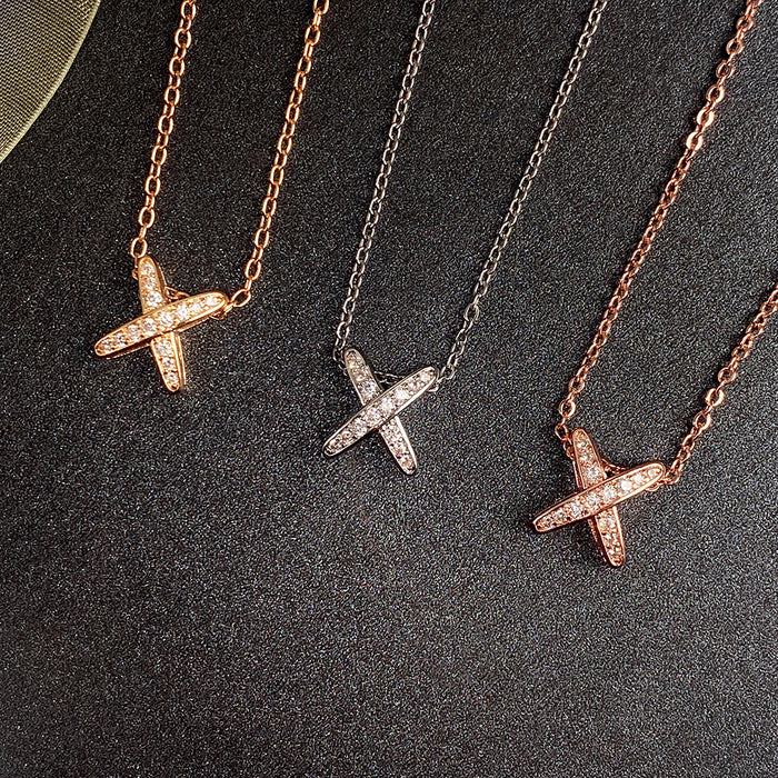 Letter X Pendant Forest Style Clavicle Chain Necklace for Women Students - wallojewerly 