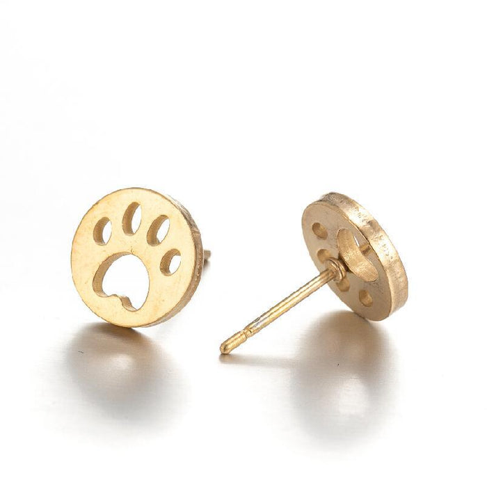 Paw Print Stainless Steel Stud Earrings - Cute and Playful Animal Jewelry