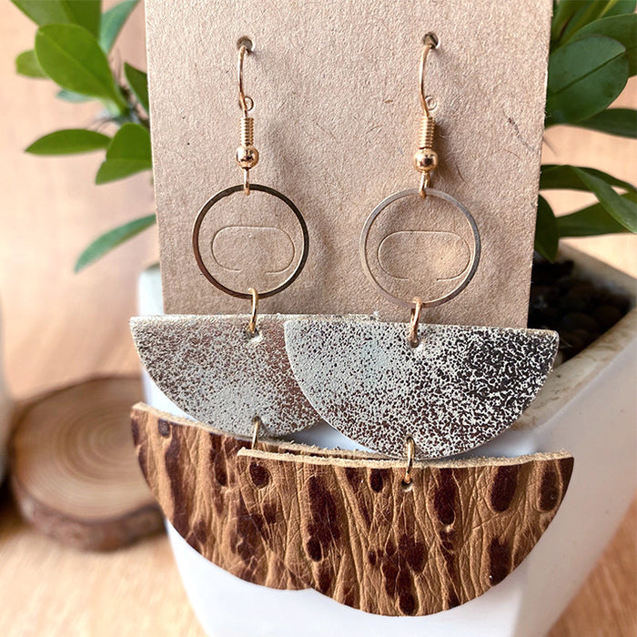 Western Style Metal and Leather Half Moon Earrings