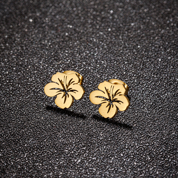 Flower earrings, cross-border new fashion temperament stainless steel hollow small fresh simple earrings wholesale