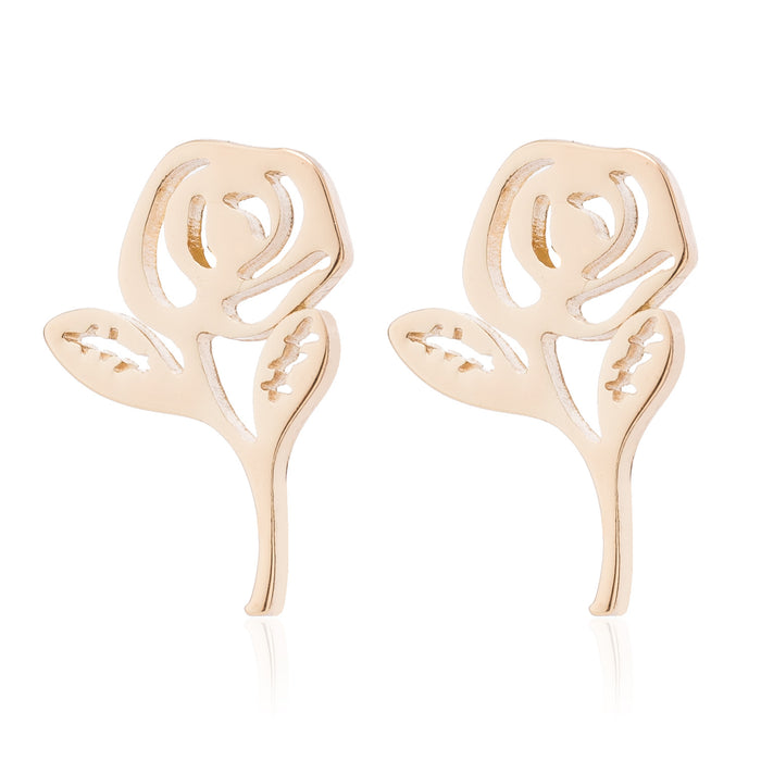 Rose Flower Stainless Steel Stud Earrings - Elegant Floral Jewelry for Women