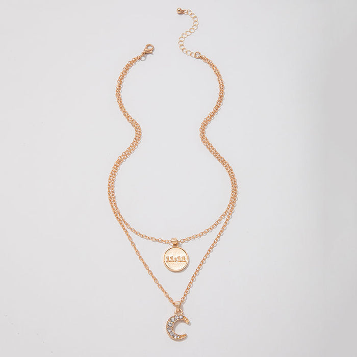 Collar con colgante de luna y moneda de doble capa: gargantilla minimalista de moda