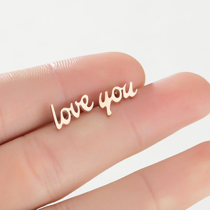 Love You Asymmetric Stainless Steel Stud Earrings - Cute and Playful Jewelry for Couples