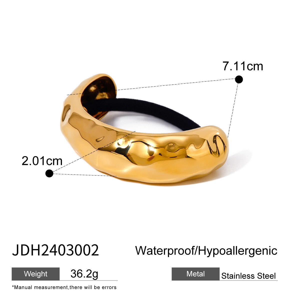 18K Gold Plated Stainless Steel Hair Tie - High-End U-Shaped Elastic Band for Ponytails