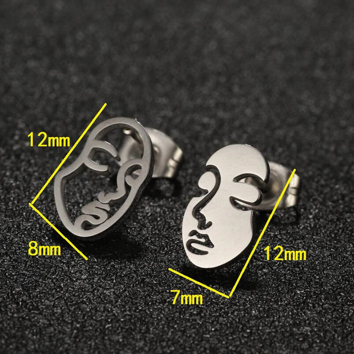 Pendientes de cara humana abstracta, pendientes huecos asimétricos divertidos de estilo europeo y americano, venta al por mayor transfronteriza de AliExpress