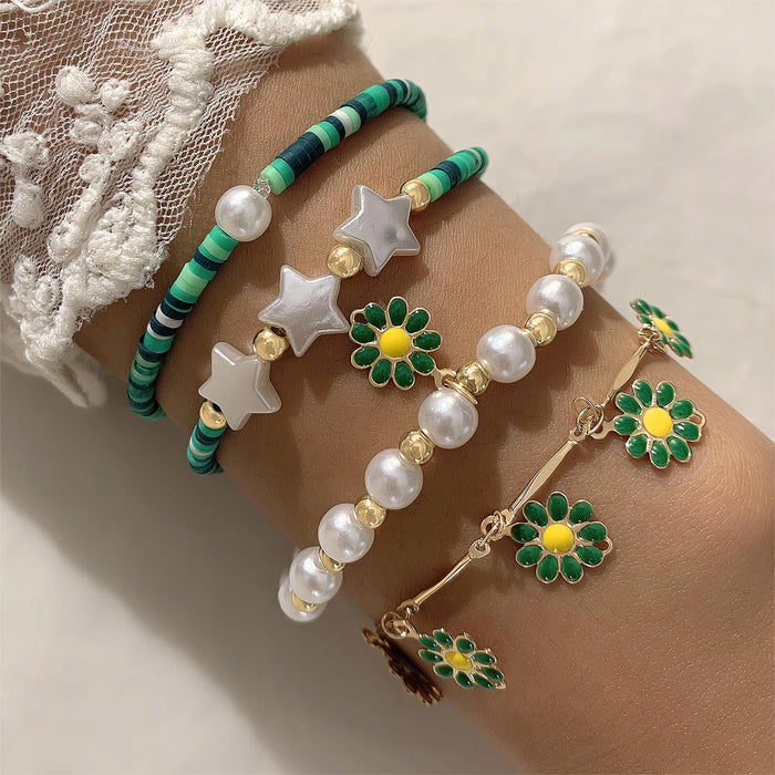 Bohemian Colorful Daisy Flower Beaded Bracelet Set - Creative Geometric Chain Jewelry