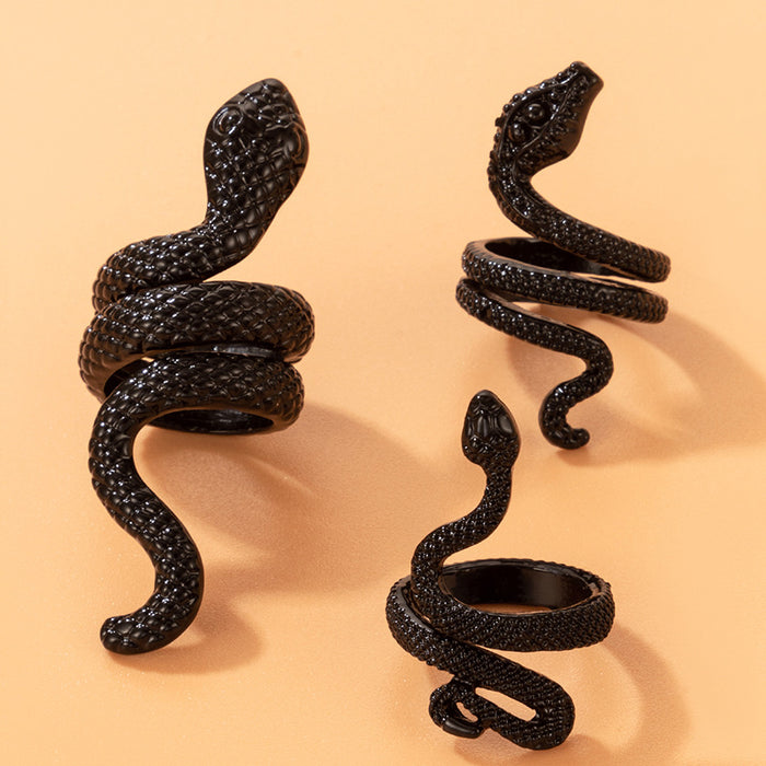 Conjunto de anillos de varias piezas con diseño de serpiente genial, conjunto de tres piezas exagerado retro con forma de animal de serpiente de estilo punk