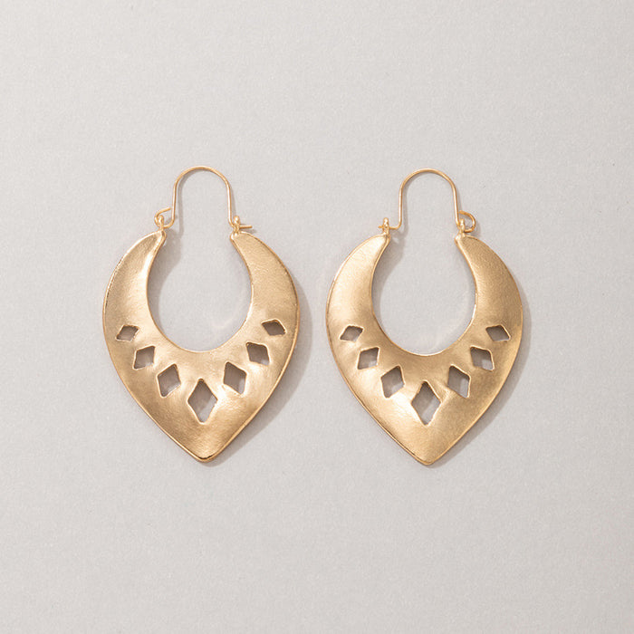 Alloy U-shaped teardrop hollow diamond earrings