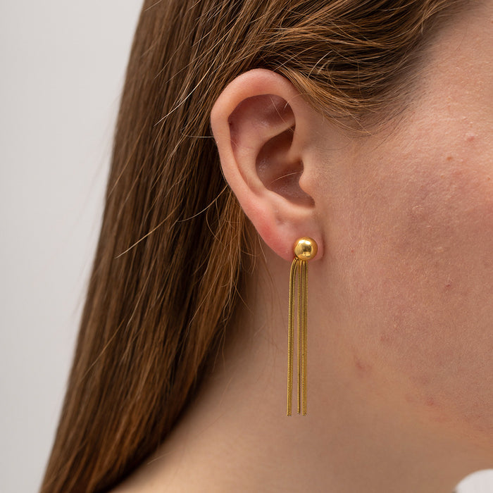 Pendientes de acero de titanio de moda: pendientes de borlas de acero inoxidable chapados en oro de 18 quilates para mujer