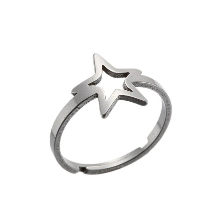 Geometric five-pointed star ring, Japanese stainless Steel open ring wholesale