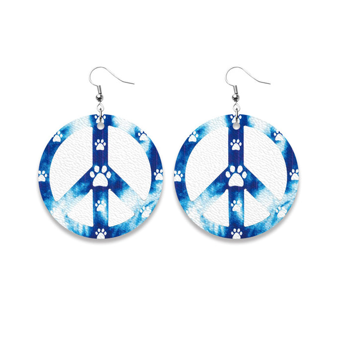 New Wholesale Earrings with Tie-Dye, American Flag, and Peace Sign on PU Leather