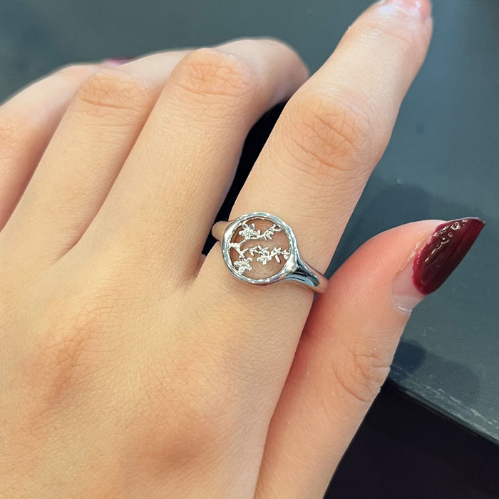 Anillo de flores de cristal de alta calidad para mujer, lleno de diamantes, elegante y simple.