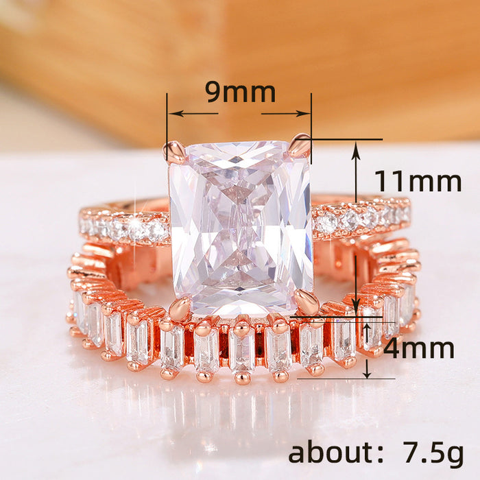 Conjunto de anillo de propuesta de compromiso de moda, anillo exagerado en forma de princesa