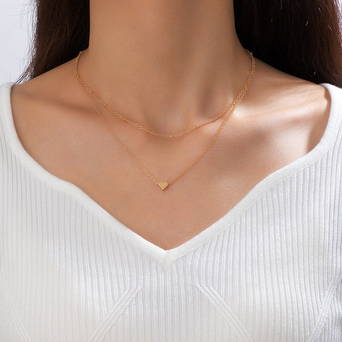 Double-Layer Heart Pendant Necklace - Minimalist Chic Design for Women