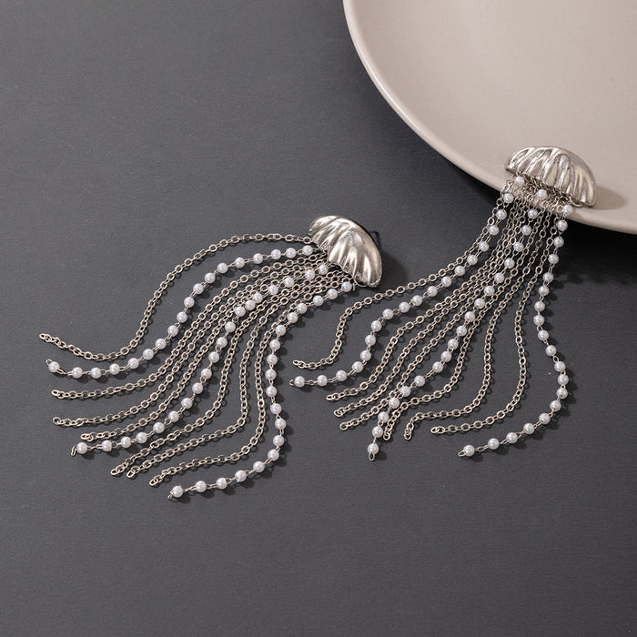 Star Pearl Tassel Earrings Exaggerated Chain Jellyfish Earrings