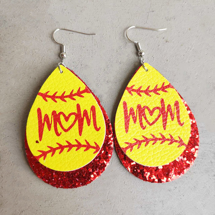 Heart Letter Baseball Mom Leather Earrings for Mother's Day Gift