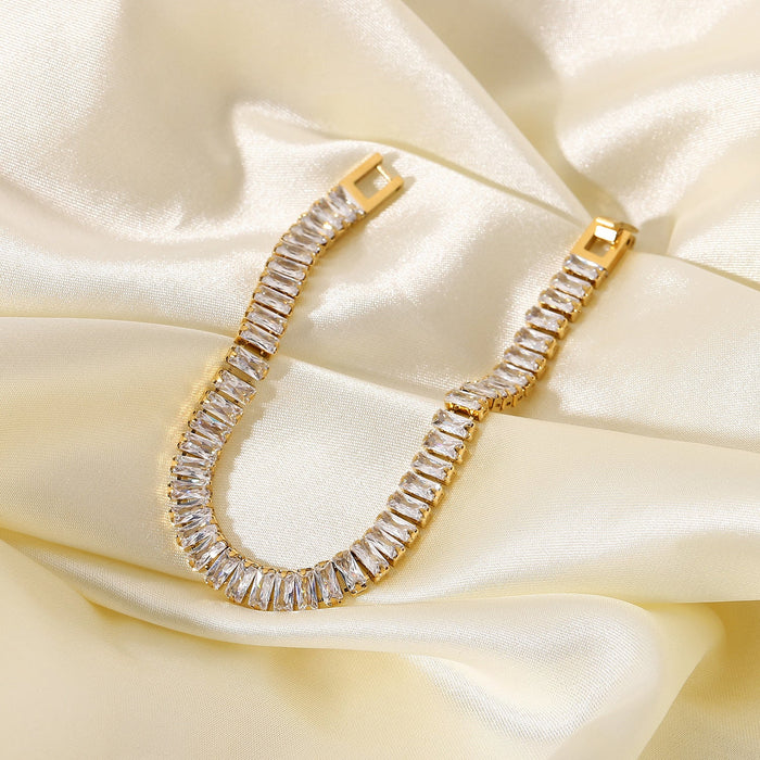 Gold Plated Stainless Steel Zirconia Bracelet - wallojewerly 