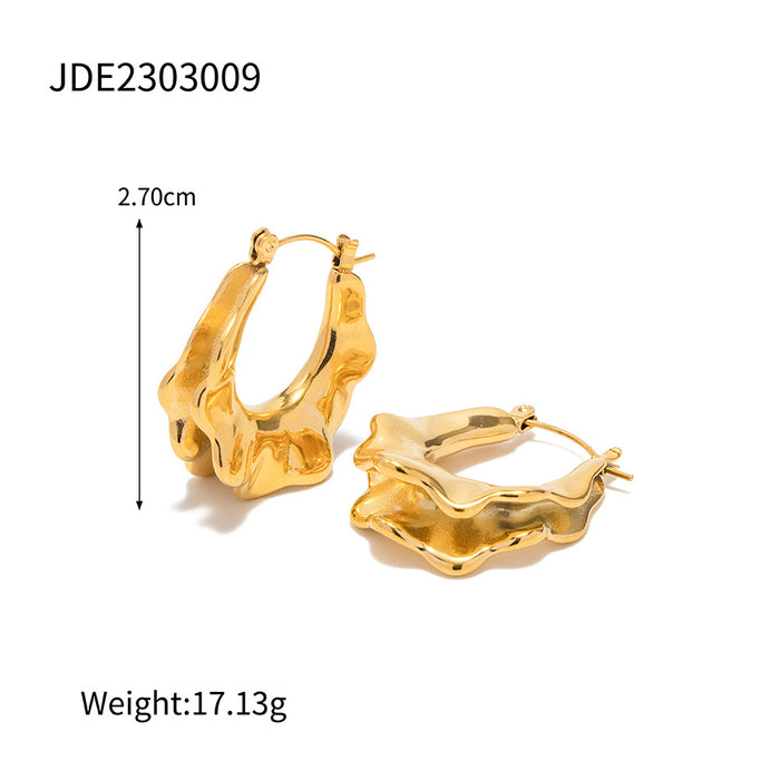 High-End 18K Gold-Plated Stainless Steel Skirted Hoop Earrings - French Style Jewelry for Women