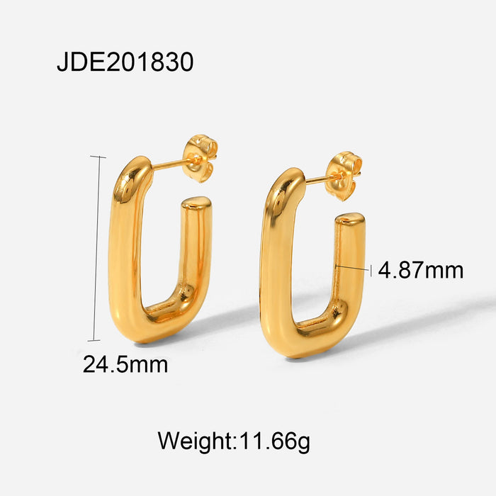 Pendientes de acero inoxidable chapados en oro de 18 quilates con forma de C hueca y gruesa: joyería de moda para mujeres