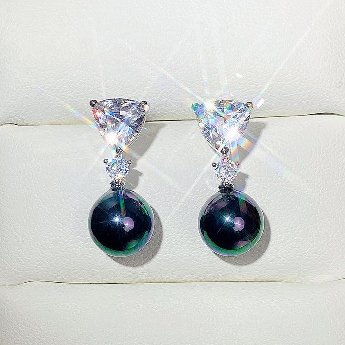 Artificial pearl zircon earrings simple and fashionable women's