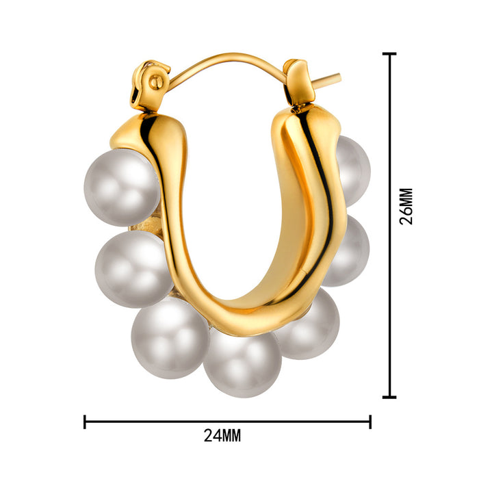 Pearl earrings light luxury 18K gold stainless steel earrings