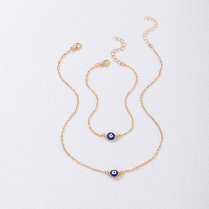 Minimalist Blue Necklace and Bracelet Set - Geometric Round Jewelry Set