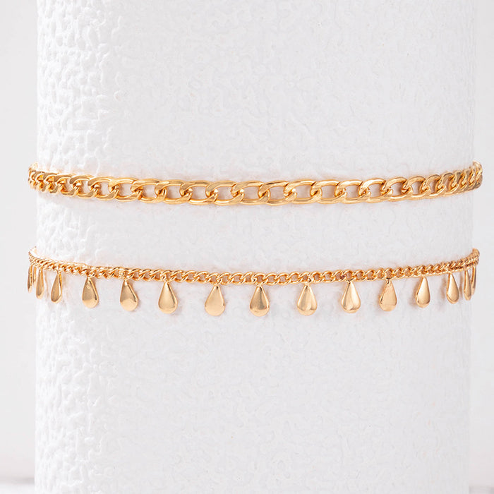 Waterdrop Disc Double-Layer Anklet with Simple Geometric Chain Design