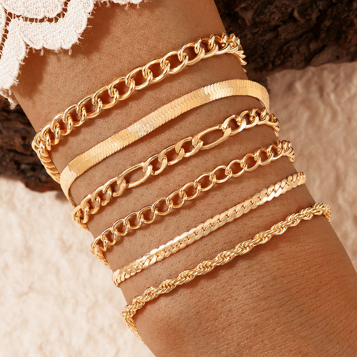 Punk Chain Bracelet Set - Six-Piece Bohemian Jewelry for Women