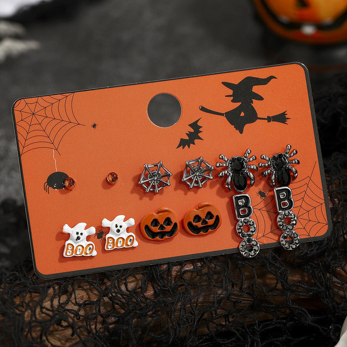 Wholesale Halloween Cartoon Stud Earrings Set - Spooky Pumpkin, Ghost & Bat Alloy Earring Multipack for Women
