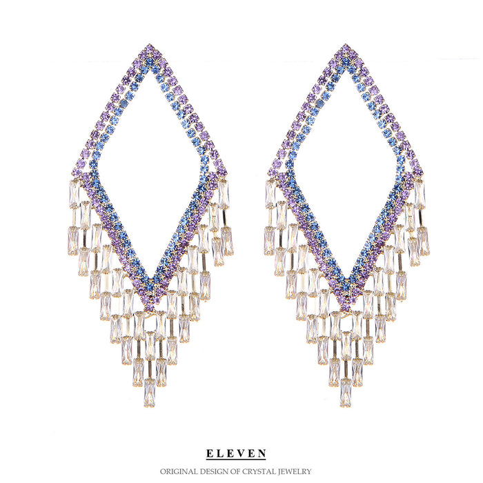 Luxury Purple Geometric Earrings - Heavy Zircon Dangles for a High-End Look