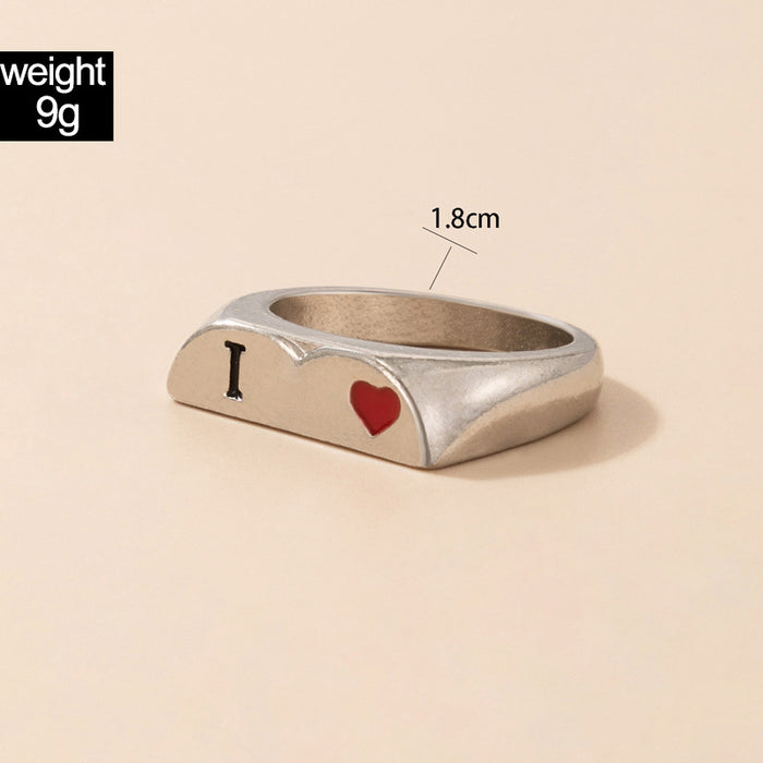 Red oil drop love geometric heart ring