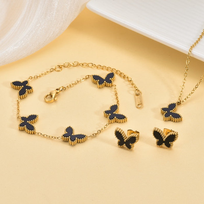 Pendientes, pulseras y collares de mariposa de nácar de colores chapados en oro de 18 quilates de acero inoxidable al por mayor