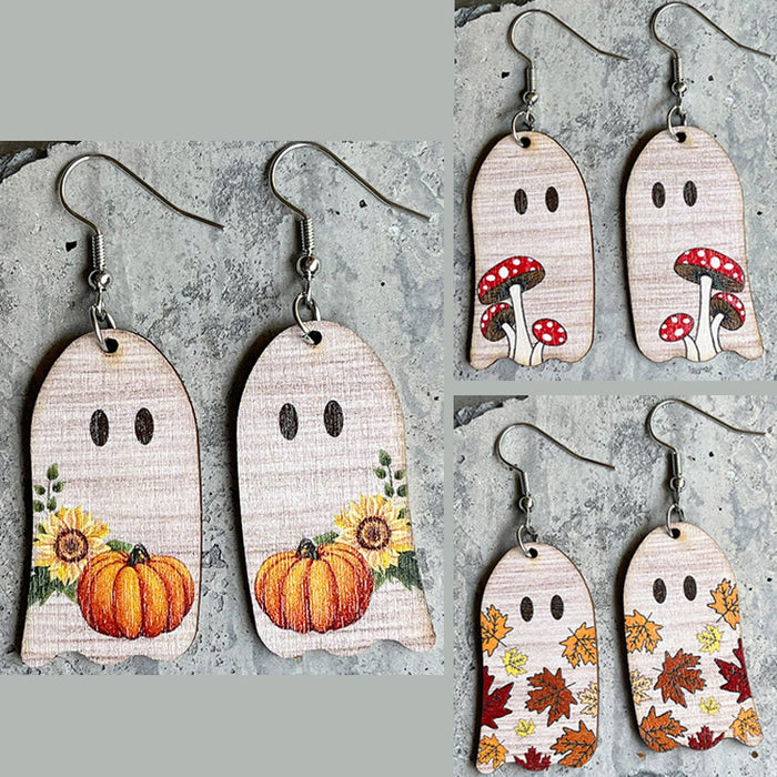 Wooden Ghost Pumpkin Earrings