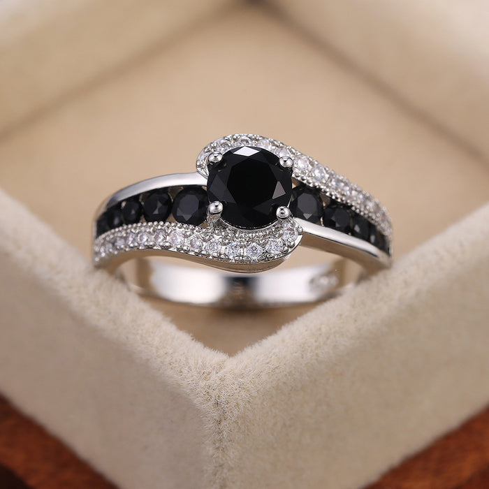 Women's ring with black zircon