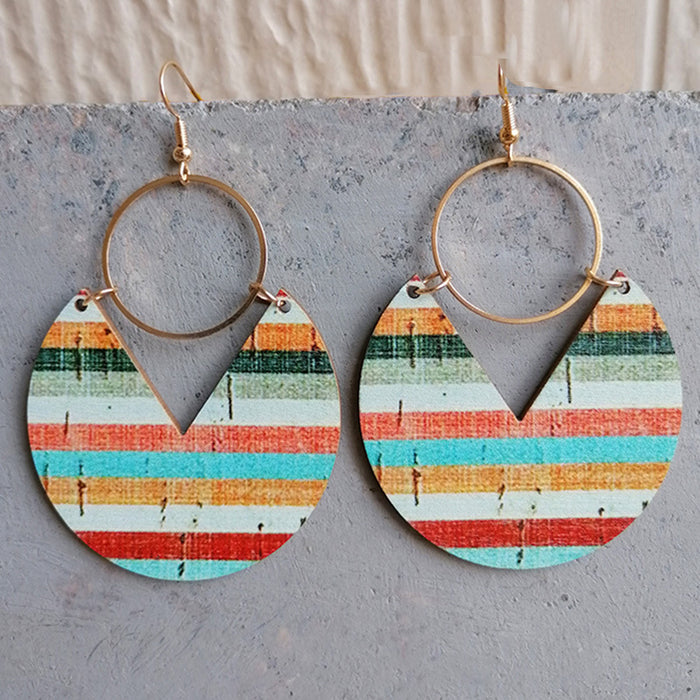 Pendientes sencillos de moda con estampado azul y rayas geométricas bohemias