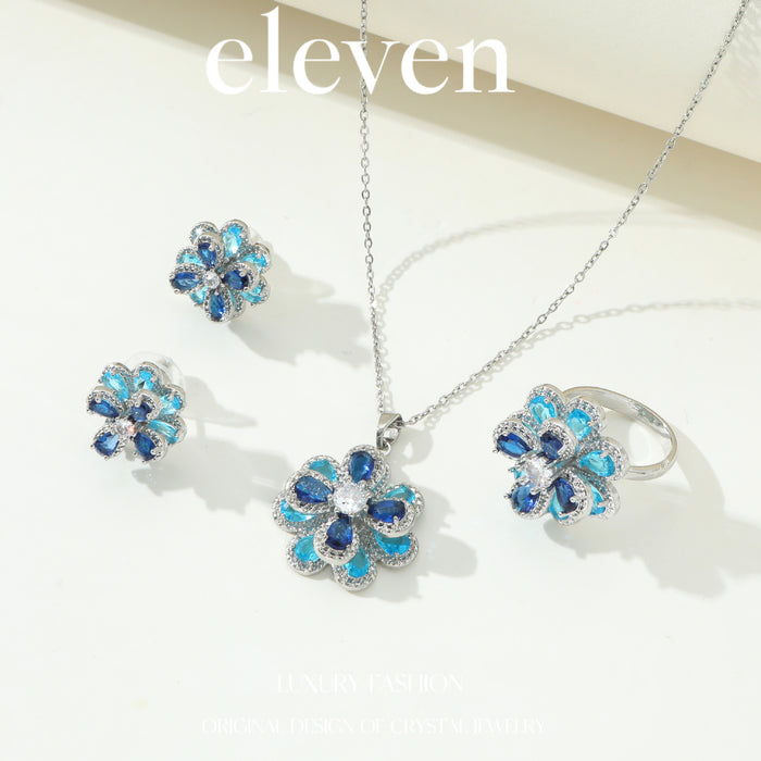 Luxury Flower Zircon Earrings - Blue Camellia Pendant Set for a Chic Look