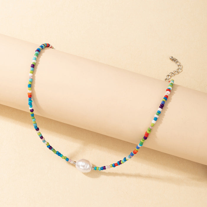 Simple Multi-Color Bead Necklace – Unique Pearl Accent Choker