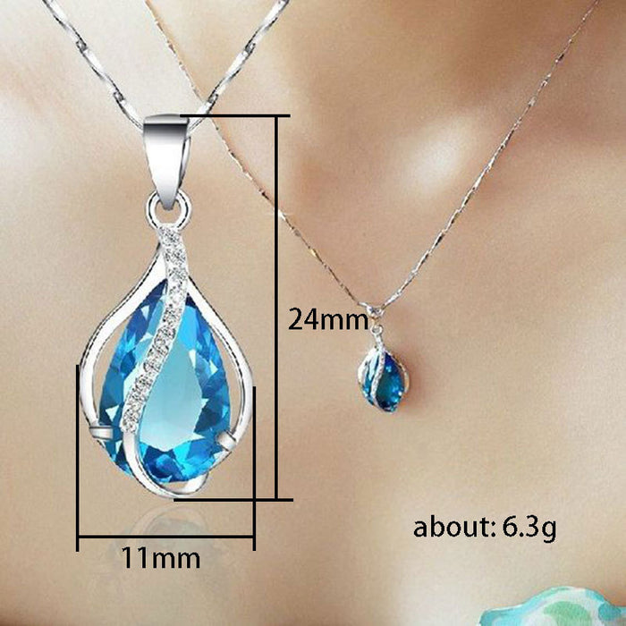 Sea blue heart teardrop zircon pendant, pear-shaped women's clavicle necklace