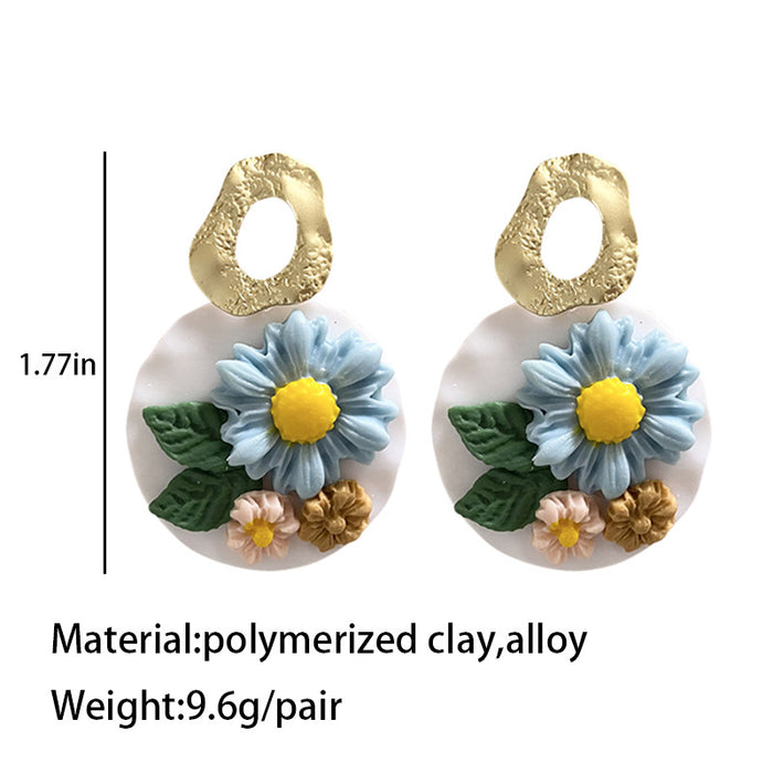 Handmade Flower Clay Earrings - Vintage Sunflower and Daisy Design