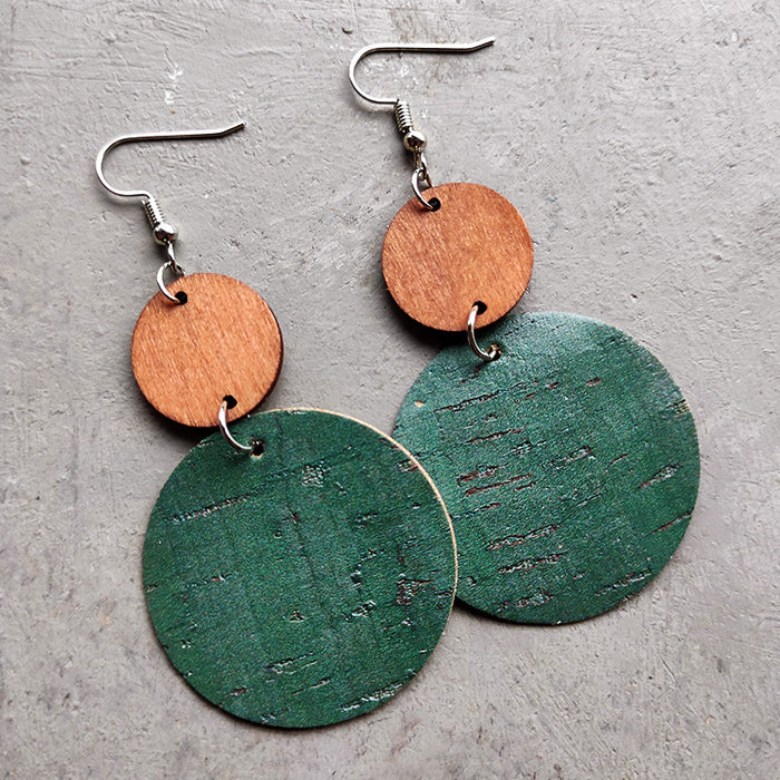 Wooden colorful round earrings