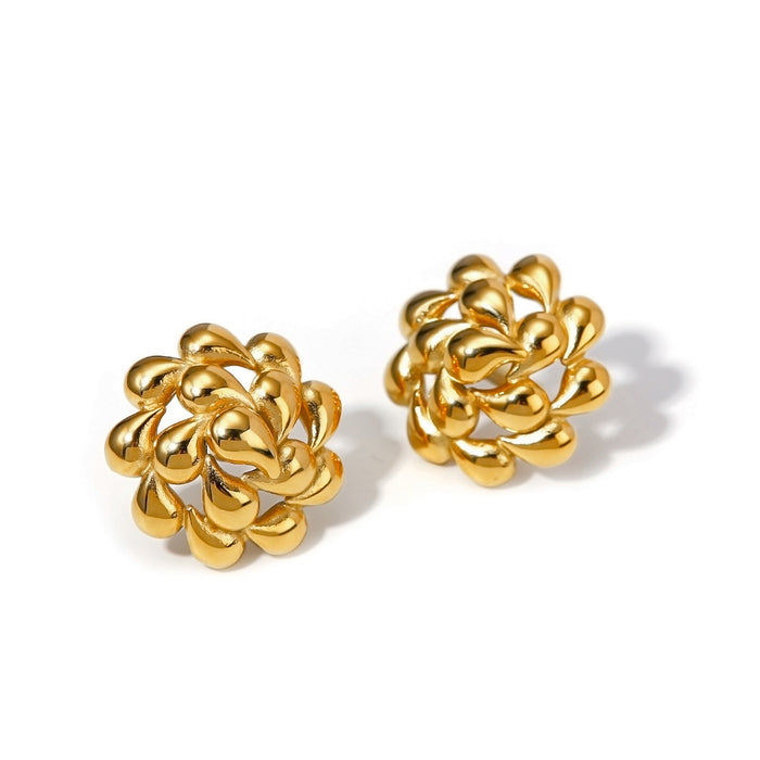 18K Gold Plated Stainless Steel Twisted Teardrop Flower Earrings - Unique Geometric Design