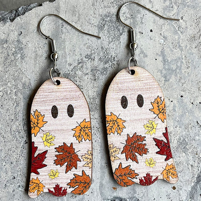 Wooden Ghost Pumpkin Earrings