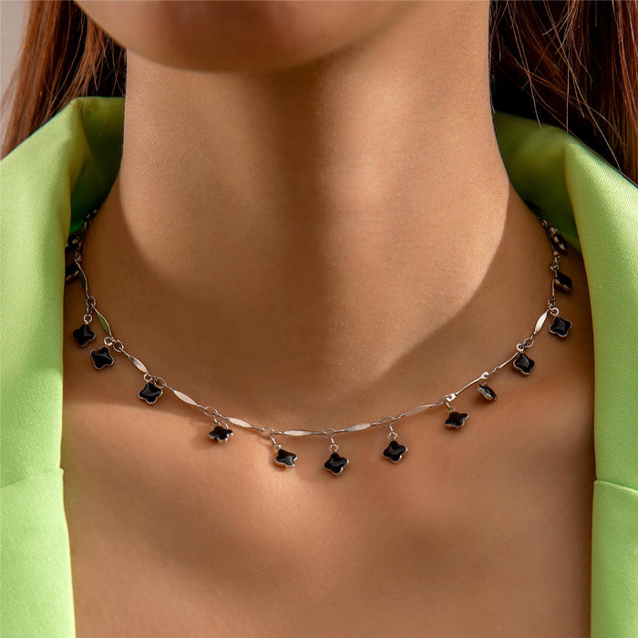 Black Clover Pendant Necklace - Simple and Stylish Short Choker