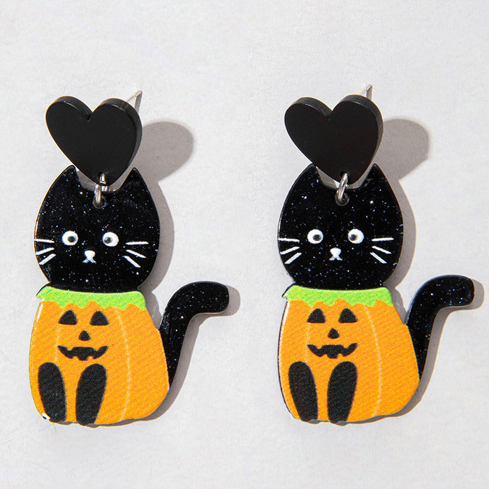 Cartoon cat earrings Halloween lips teeth ghost face earrings