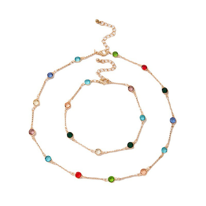 Color-Blocked Pearl and Gold Anklet Set - Retro and Stylish Accessory