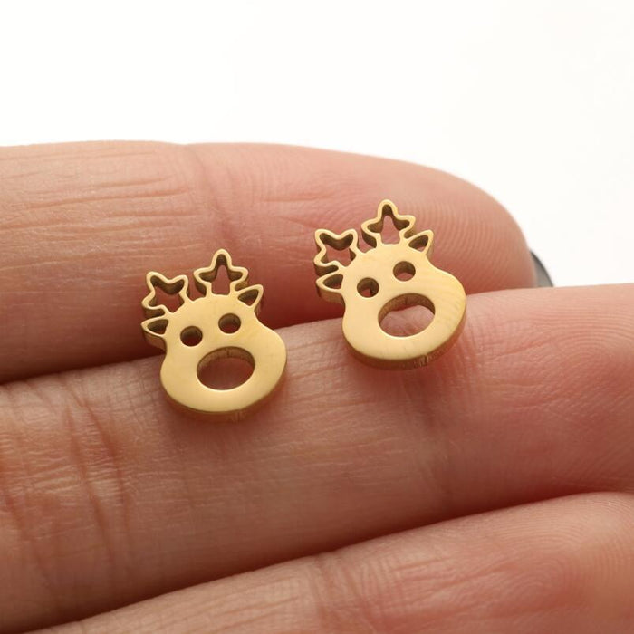 Christmas Reindeer Stainless Steel Stud Earrings - Mini and Cute Holiday Jewelry