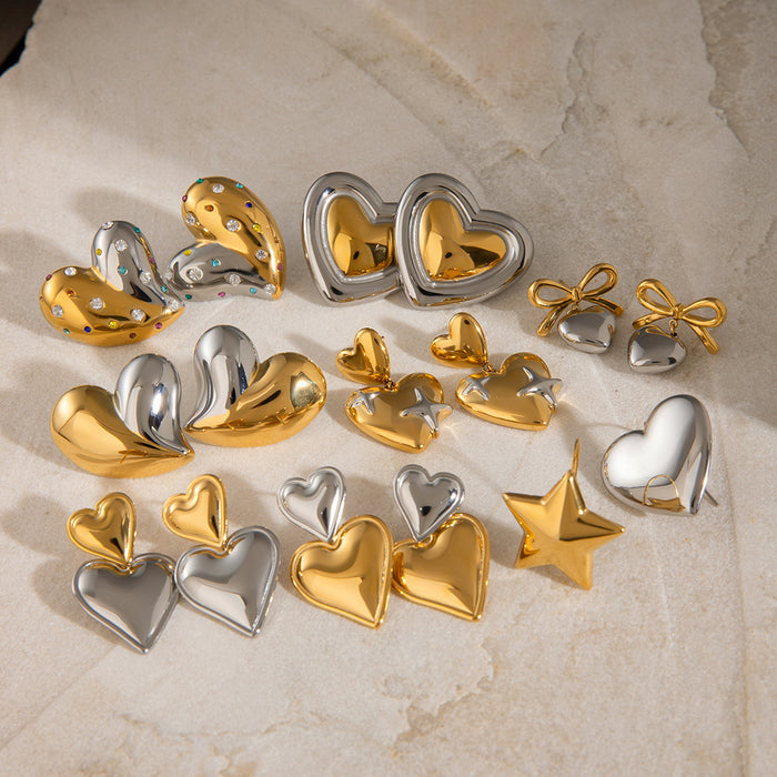 Stainless steel heart earrings contrast color earrings